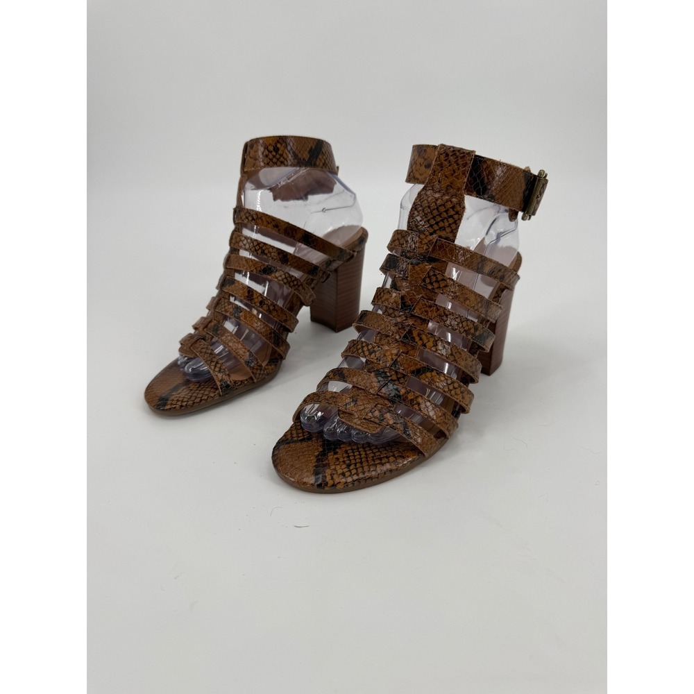 Vionic Sami Boa Brown Snakeskin Embossed Leather Block Heel Sandals 8.5